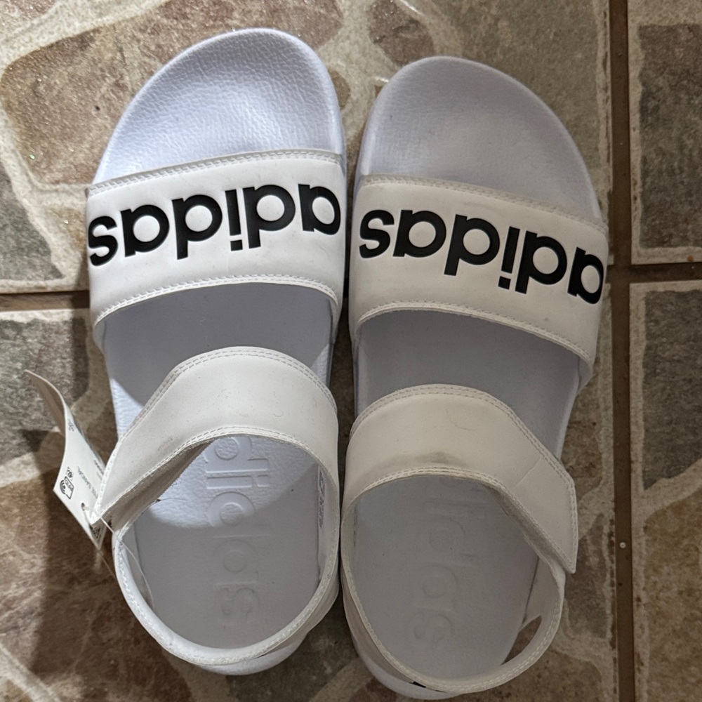 Adidas Kids White and Black Slide Sandals